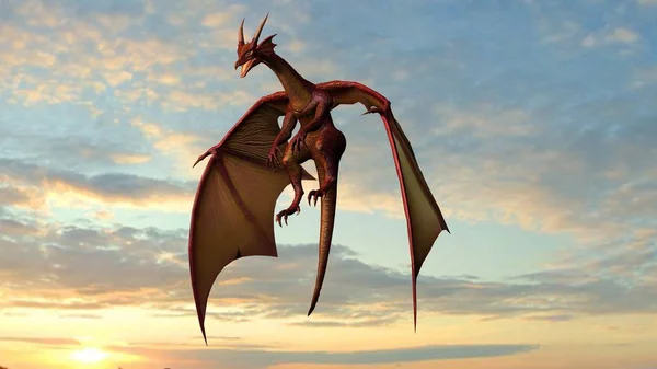 Flying dragon on sky background