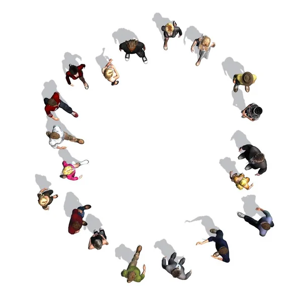 Люди Расположены Числе Вид Сверху Тенью Изолированы Белом Фоне — стоковое фото