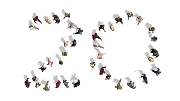 Люди Расположены Числе Вид Сверху Тенью Изолированы Белом Фоне — стоковое фото