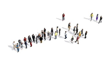 katta gölge ile insanların grup - üst görünümü - beyaz arka plan üzerinde izole