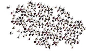 insanların büyük bir grup tek yönde yürüyor - üst görünümü - beyaz arka plan üzerinde izole