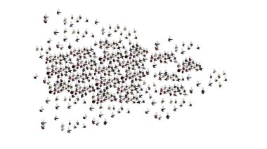 insanların büyük bir grup tek yönde yürüyor - üst görünümü - beyaz arka plan üzerinde izole