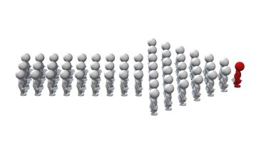 Dizin ok üst bir lider ile 3d kişi yapılmış - beyaz arka plan üzerinde izole