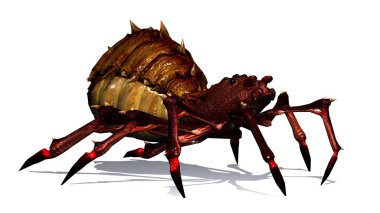 yerde gölge ile fantezi örümcek - soldan sideview - beyaz arka plan üzerinde izole