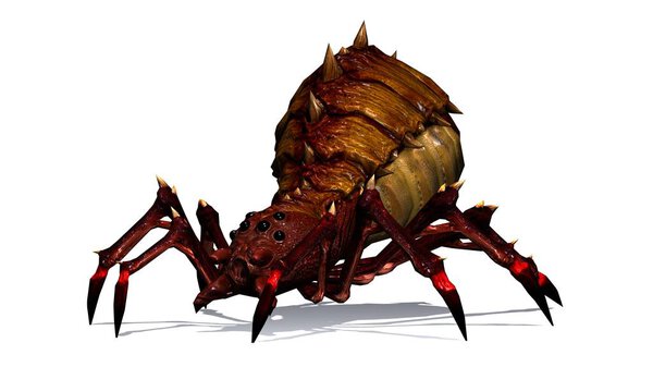 фантазии паука с тенью на полу - боковой уклон справа - изолированы на белом фоне
