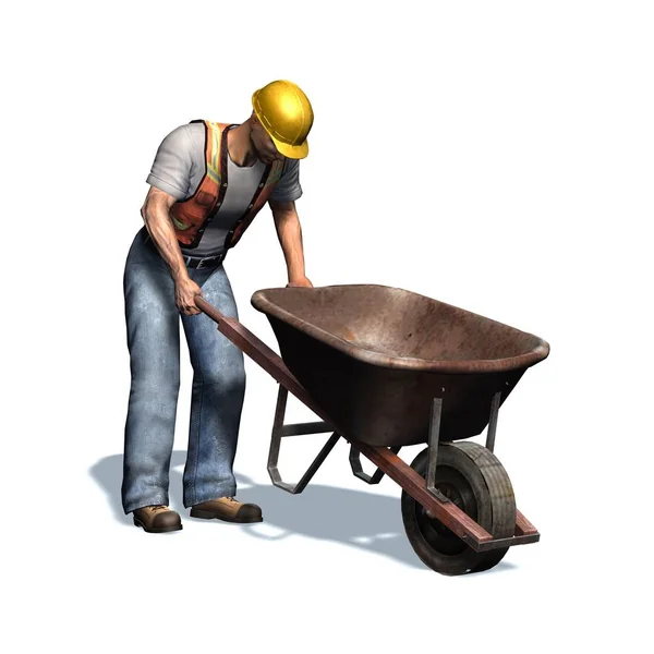 Laborer Wheelbarrow Isolated White Background Illustration — Stock Photo, Image