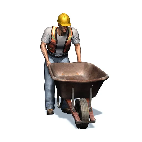 Laborer Wheelbarrow Isolated White Background Illustration — Stock Photo, Image