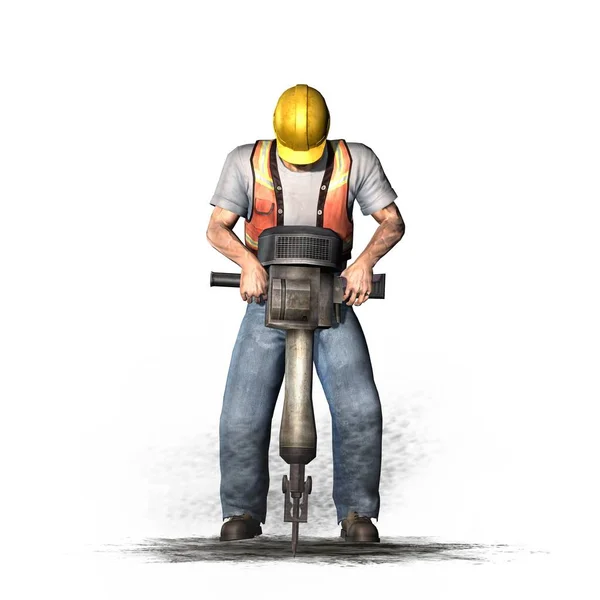 Arbetare Arbetar Med Jackhammer Isolerade Vit Bakgrund Illustration — Stockfoto