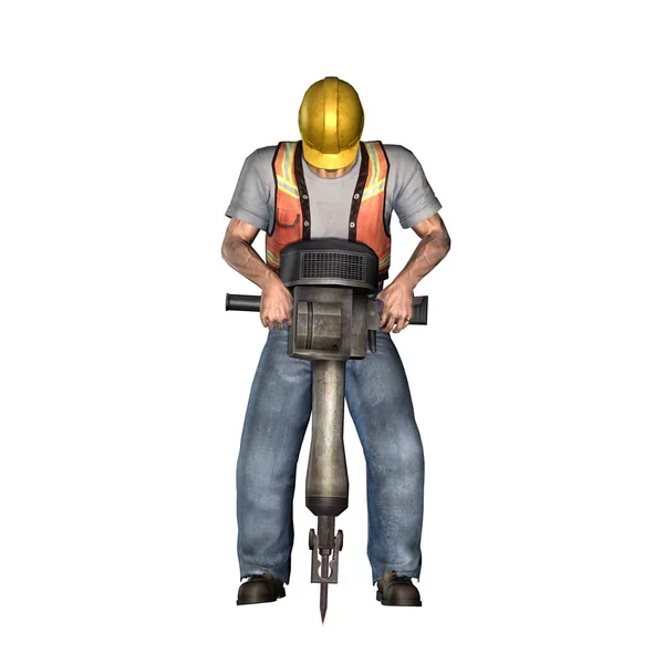 劳动者工作与锤子 隔离在白色背景 3D插图 — 图库照片