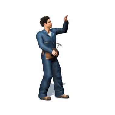 Tamirci çekiç ile çalışır - beyaz arka plan üzerinde izole - 3d illüstrasyon