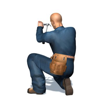Çekiç ile İşçi - beyaz arka plan üzerinde izole - 3d illüstrasyon