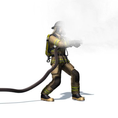 Su hortumu ile İtfaiye - beyaz arka plan izole - 3d illüstrasyon