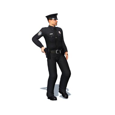 Tabanca ile Polis memuru - beyaz arka plan izole - 3d illüstrasyon