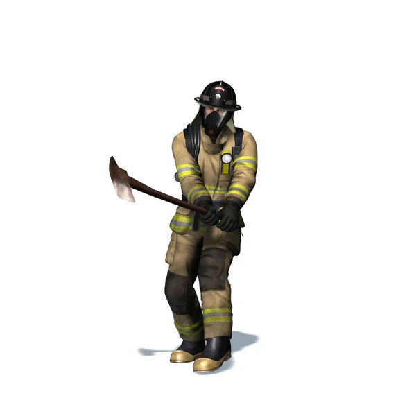 Feuerwehrmann Bricht Tür Mit Axt Auf Isoliert Auf Weißem Hintergrund — Stockfoto