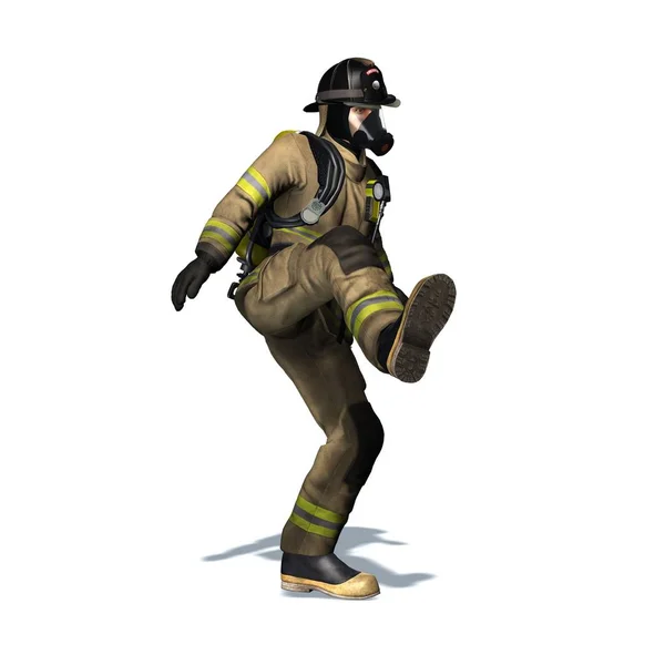 Пожарный Выбивает Дверь Изолирован Белом Фоне Иллюстрация — стоковое фото
