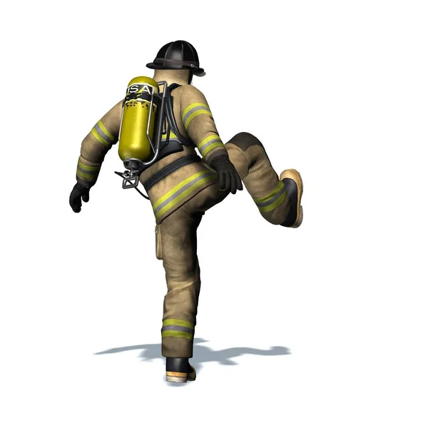 Fire Fighter Kicks Door Open Isolated White Background Illustration — Stock Photo, Image