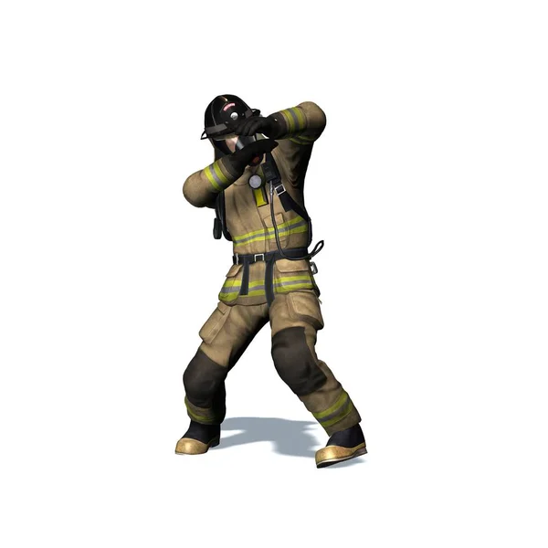 Fire Fighter Retreats Van Flame Geïsoleerd Witte Achtergrond Illustratie — Stockfoto