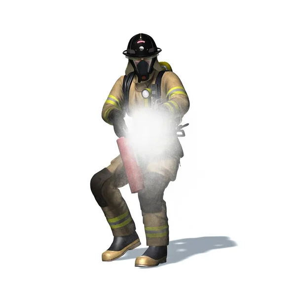 Пожежний Боєць Вогнегасником Ізольовано Білому Тлі Ілюстрація — стокове фото