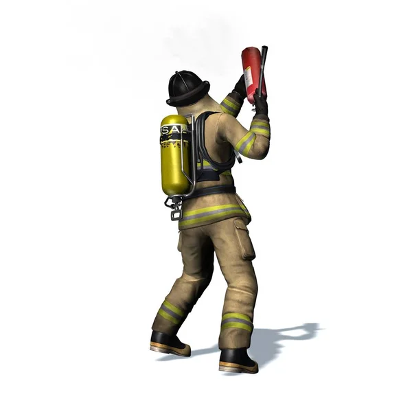 Пожарный Огнетушителем Изолирован Белом Фоне Иллюстрация — стоковое фото