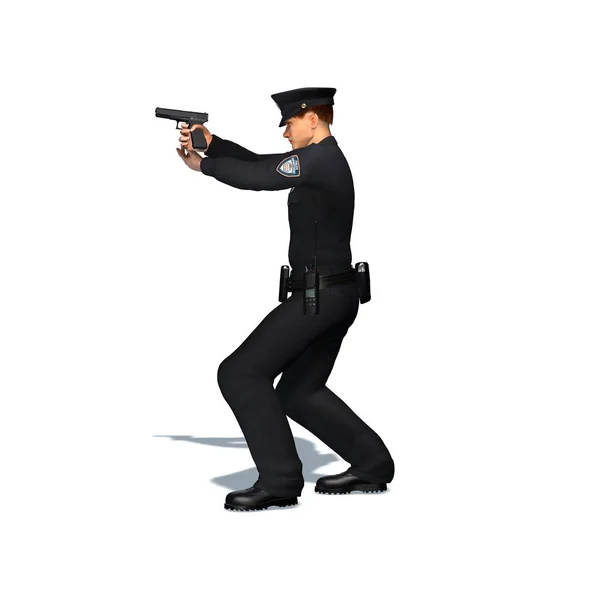 Oficial Policía Dispara Con Pistola Aislado Sobre Fondo Blanco Ilustración — Foto de Stock