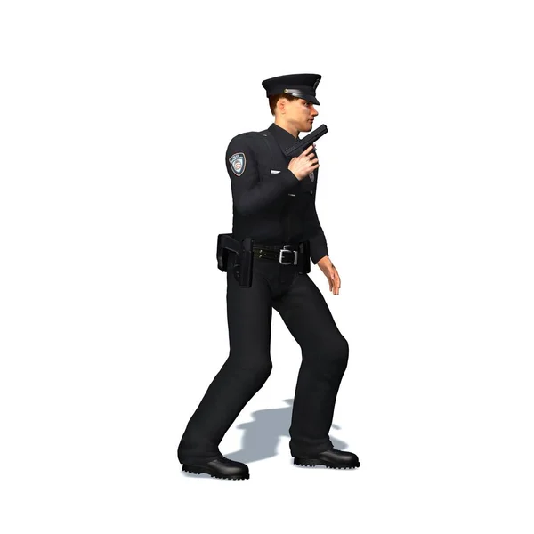 Officier Police Avec Pistolet Isolé Sur Fond Blanc Illustration — Photo