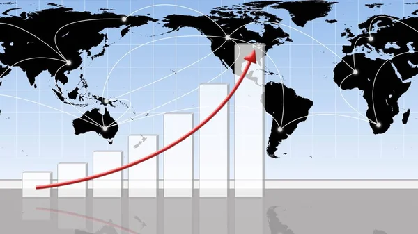 Business Growth Bar Graph with Rising Arrow - 3D Illustration