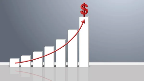 Gráfico Barra Crescimento Negócios Com Seta Ascensão Sinal Dólar Ilustração — Fotografia de Stock