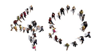 insanlar - 40 numarada düzenlenmiş - gölge ile - beyaz arka plan üzerinde izole