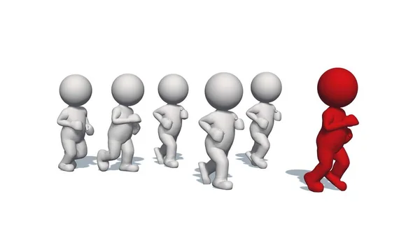 Λευκοί Άνθρωποι Τρέχουν Ένα Κόκκινο Άνθρωπο Απομονωμένος Λευκό Οπισθομονάδα Εικονογράφηση — Φωτογραφία Αρχείου