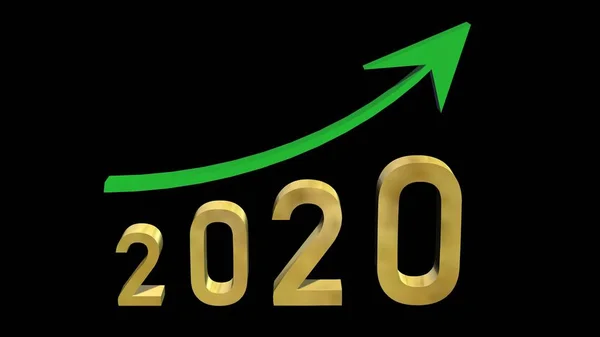 Year 2020 Golden Digits Green Ascending Arrow Isolated Black Background — Φωτογραφία Αρχείου