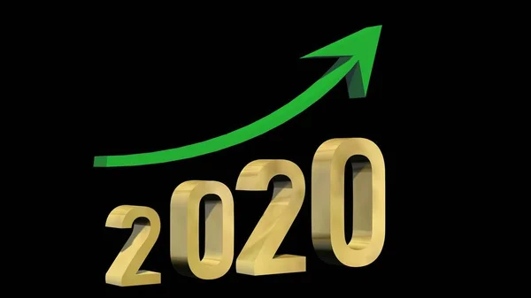 Year 2020 Golden Digits Green Ascending Arrow Isolated Black Background — 图库照片