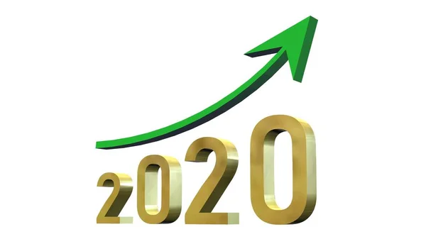 Year 2020 Golden Digits Green Ascending Arrow Isolated White Background — Φωτογραφία Αρχείου