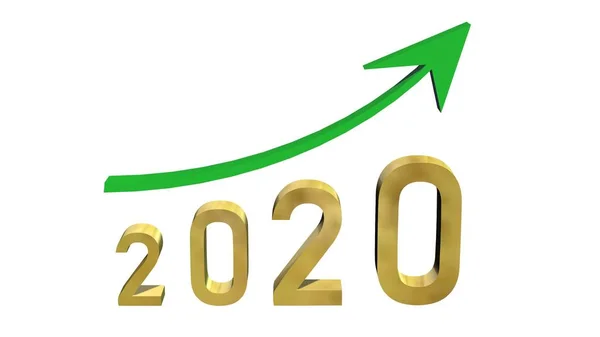 Year 2020 Golden Digits Green Ascending Arrow Isolated White Background — 图库照片