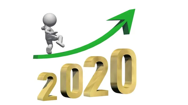 Year 2020 Golden Digits Green Ascending Arrow People Isolated White — Stock Photo, Image