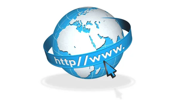 Earth Globe Krążącego Banner Internet Text Http Www Cień Podłodze — Zdjęcie stockowe