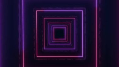 Renk değiştiren neon çizgileri - dikişsiz bir döngüde kare elementlerden oluşan bir tünel olarak soyut hareket