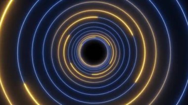 Renk değiştiren neon çizgileri - dairesel elementlerden oluşan bir tünel gibi soyut hareket