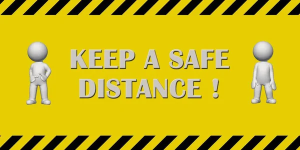 保持安全距离 在警告标志上用黑色黄颜色的警告带刻上字母 3D插图 — 图库照片
