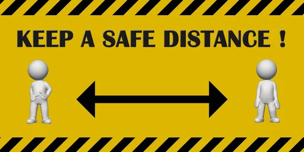 保持安全距离 在警告标志上用黑色黄颜色的警告带刻上字母 3D插图 — 图库照片