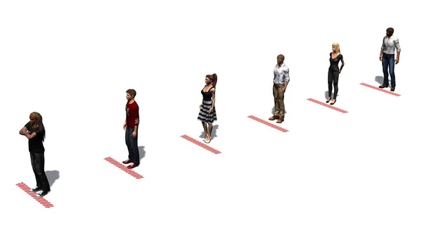 Abstand Halten Menschen Warten Einer Reihe Mit Abstand Durch Eine — Stockfoto