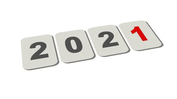 2021年新年 年变化 盘子上的单个数字 白色背景隔离 3D插图 — 图库照片