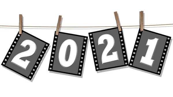 Jaarverandering 2021 Nummers Filmstrips Hangen Aan Een Leiband Geïsoleerd Witte — Stockfoto