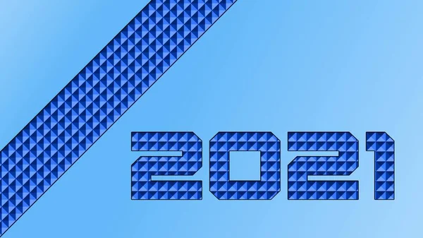 光の青の色で幾何学的な正方形の要素を持つ抽象的な背景に2021年を変更 3Dイラスト — ストック写真