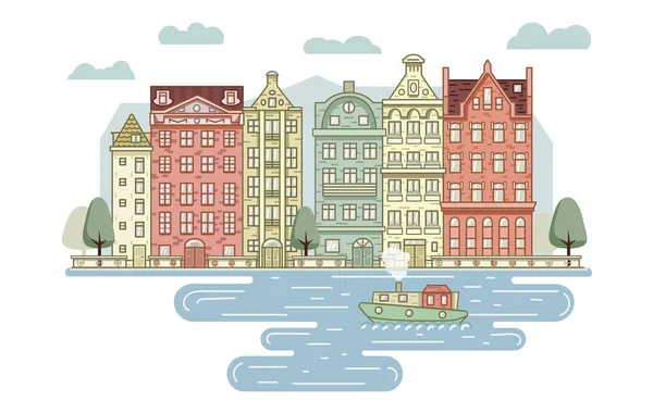 Renkli çizgi düz şehir.