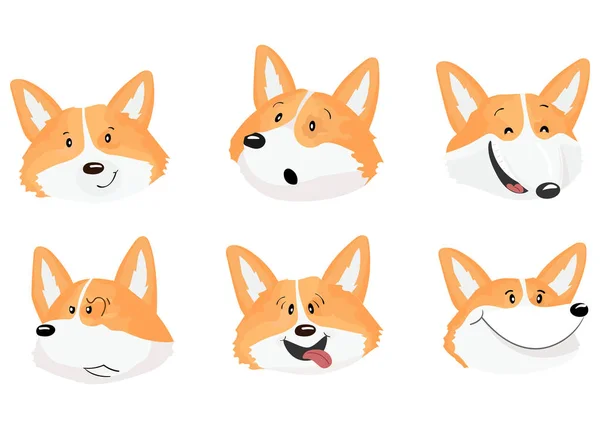 Conjunto de seis caras emocionales de perro corgi . Ilustraciones De Stock Sin Royalties Gratis