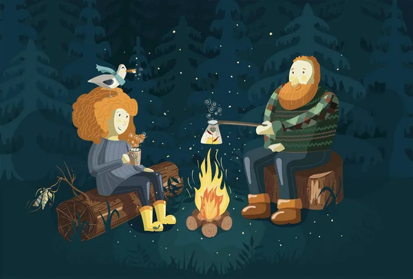 Ilustración vectorial de un camping familiar en el parque . Ilustración De Stock