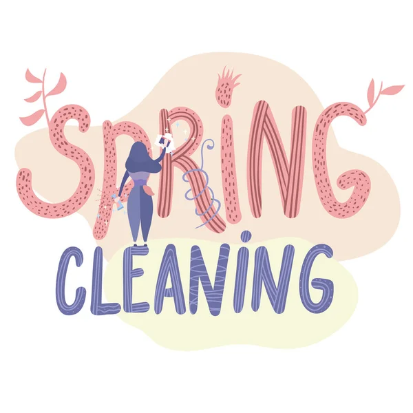 El, Bahar temizleme metninin çizimi. Çevre dostu konsept