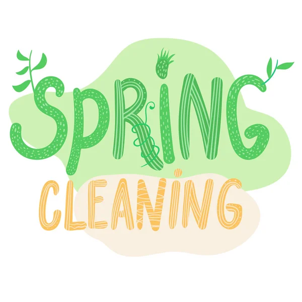 Cartel dvertising de texto de limpieza de primavera dibujado a mano. Concepto ecológico — Vector de stock