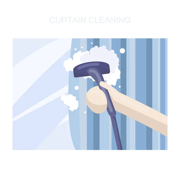 Perde temizleme hizmeti - düz stil vektör illüstrasyon