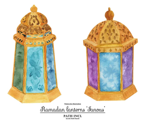 Watercolor illustration two Ramadan lanterns
